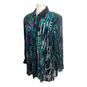 VTG Bob Mackie Wearable Art Shirt Women L Silk Blend Velvet Animal Print Sheer